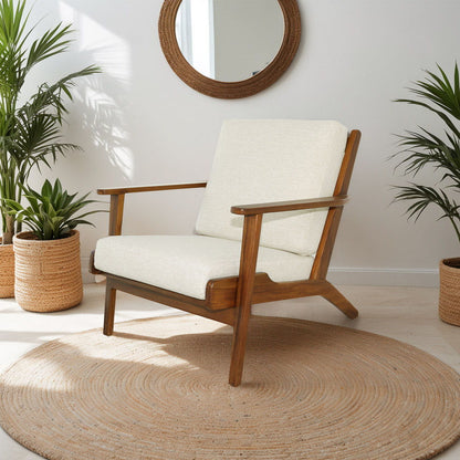 Genuine lounge chair with solid wood frame and beige upholstery by HouseOfZazla on Tampa Home & Garden Store