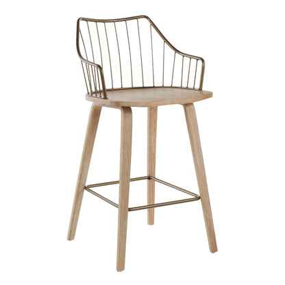 HouseOfZazla farmhouse counter stool with metal spindle back bronze frame natural wood seat on Tampa Home & Garden Store