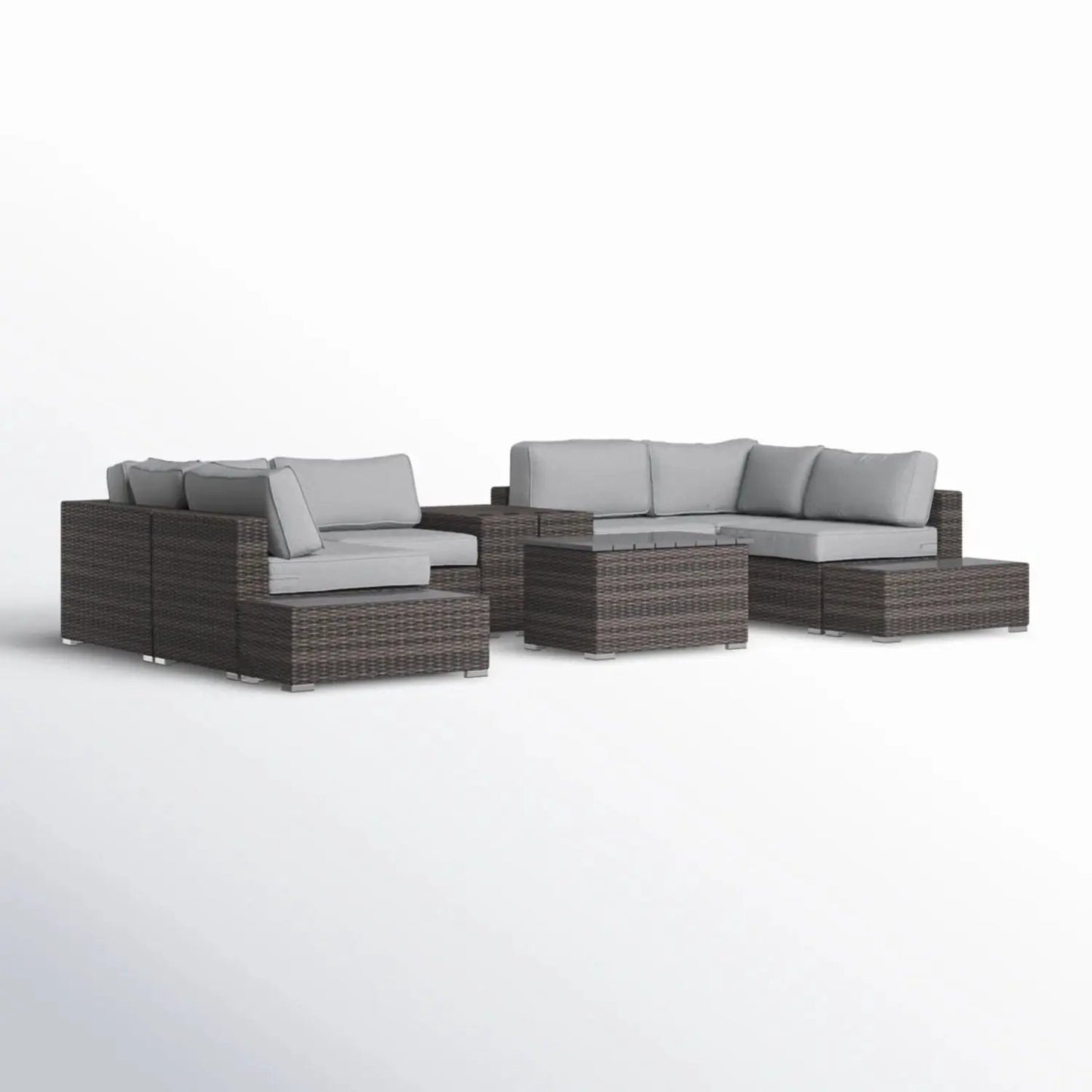 Wicker sectional seating group with cushions, brown wicker, gray cushions, 4-piece outdoor set on Tampa Home & Garden Store