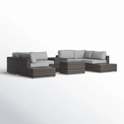 Wicker sectional seating group with cushions, brown wicker, gray cushions, 4-piece outdoor set on Tampa Home & Garden Store