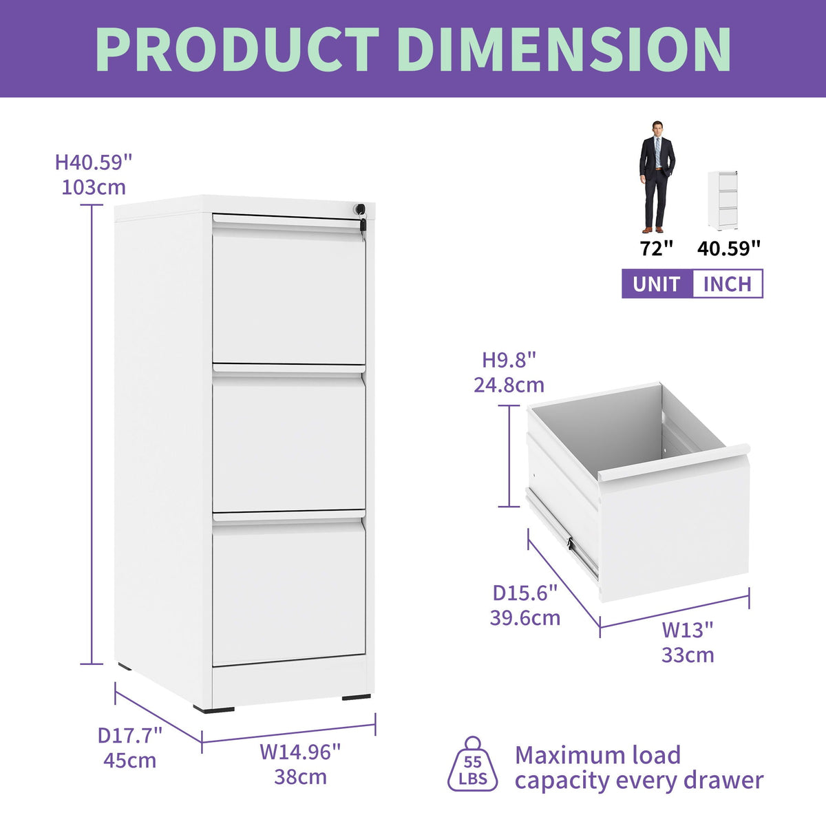 White steel vertical filing cabinet with lock by HouseOfZazla on Tampa Home & Garden Store