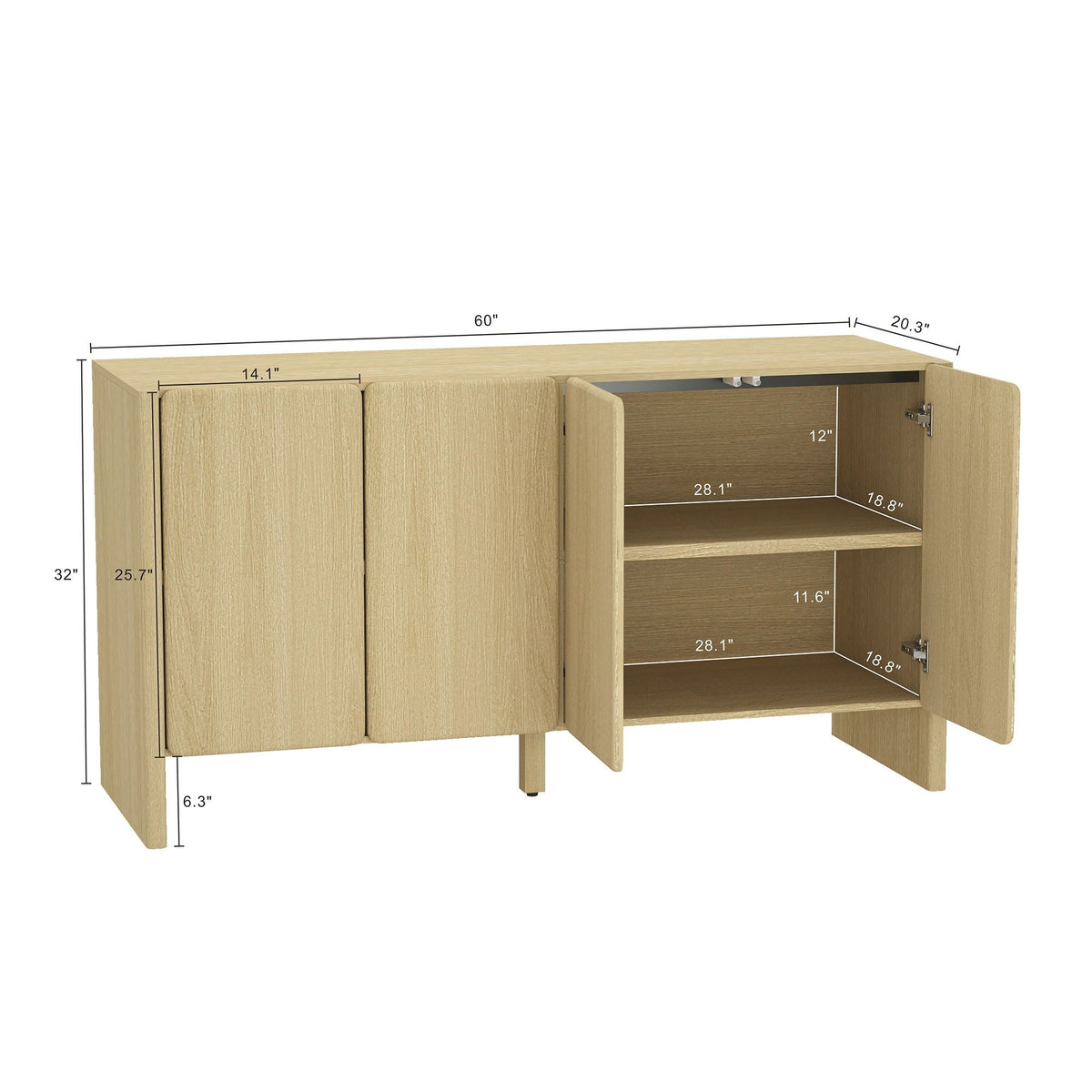 Linda Sideboard with adjustable shelves and soft-close doors in light brown oak by HouseOfZazla on Tampa Home & Garden Store