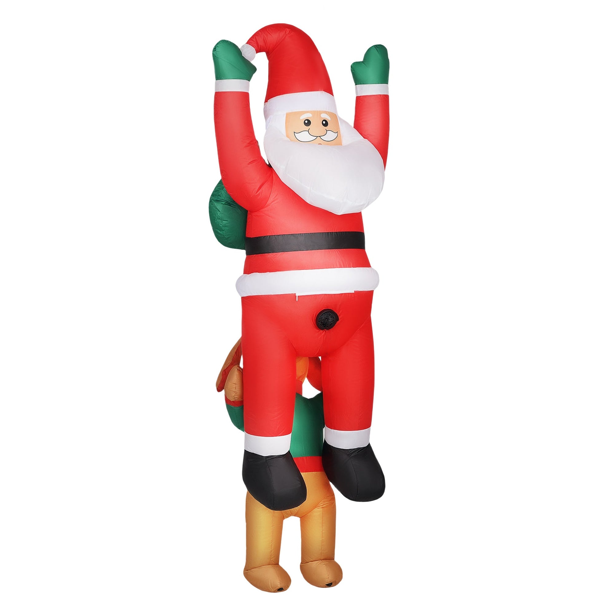 7ft Hanging Christmas Inflatable Santa with Dog, red suit, white trim, green gloves on Tampa Home & Garden Store