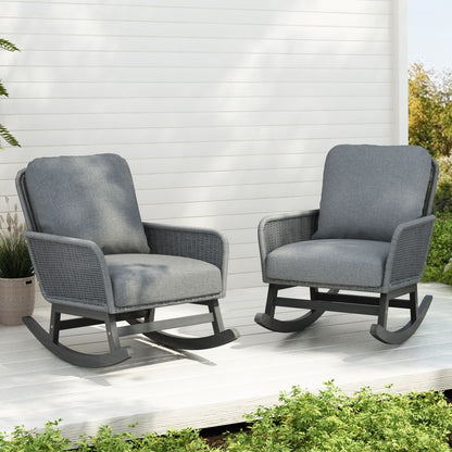 Contemporary wicker rocking chairs set with soft grey cushions and wooden frames by HouseOfZazla on Tampa Home & Garden Store