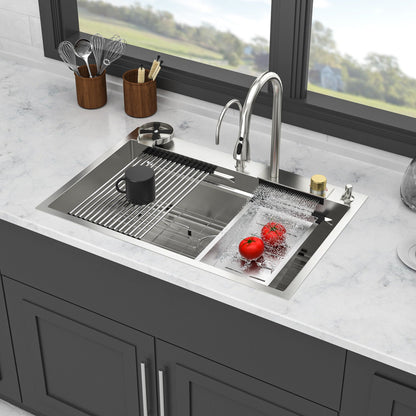 Brushed Waterfall Sink with Faucet and Cup Washer