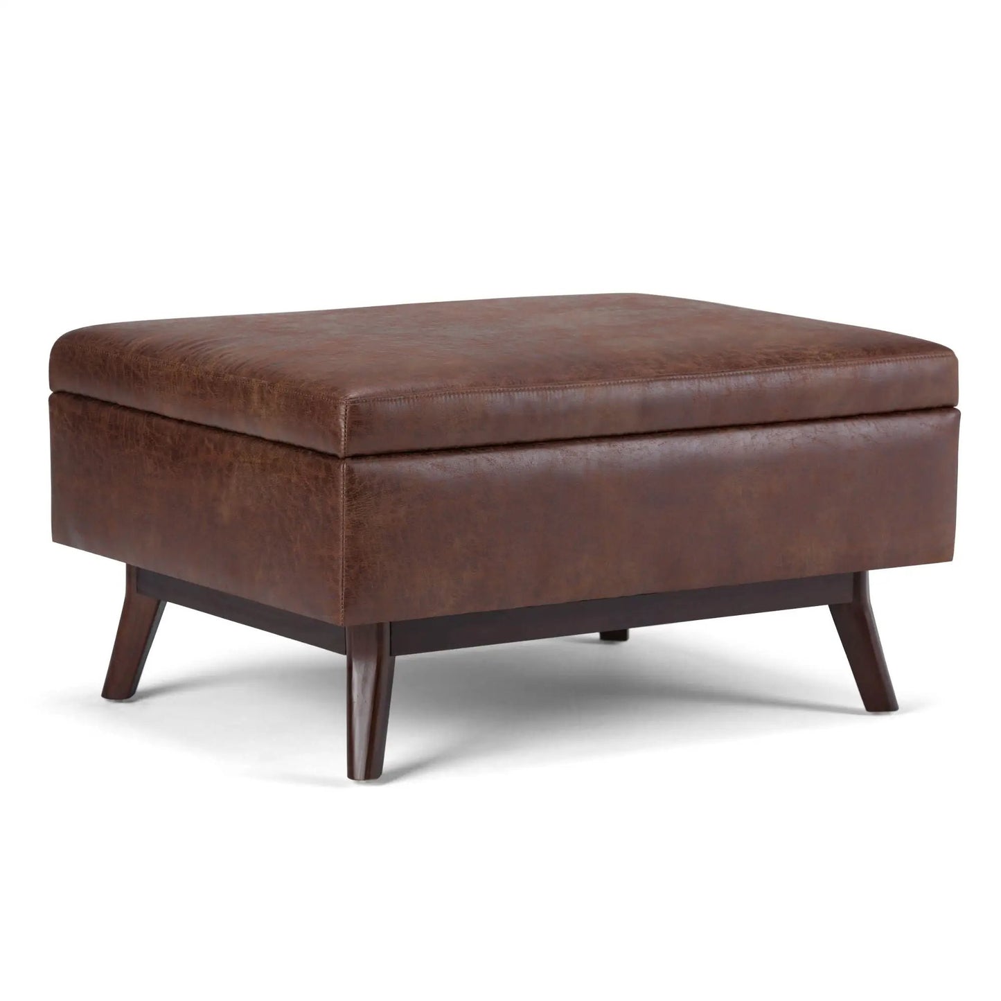 Owen upholstered storage ottoman brown leather with dark wood legs Unique Piece Furniture on Tampa Home & Garden Store
