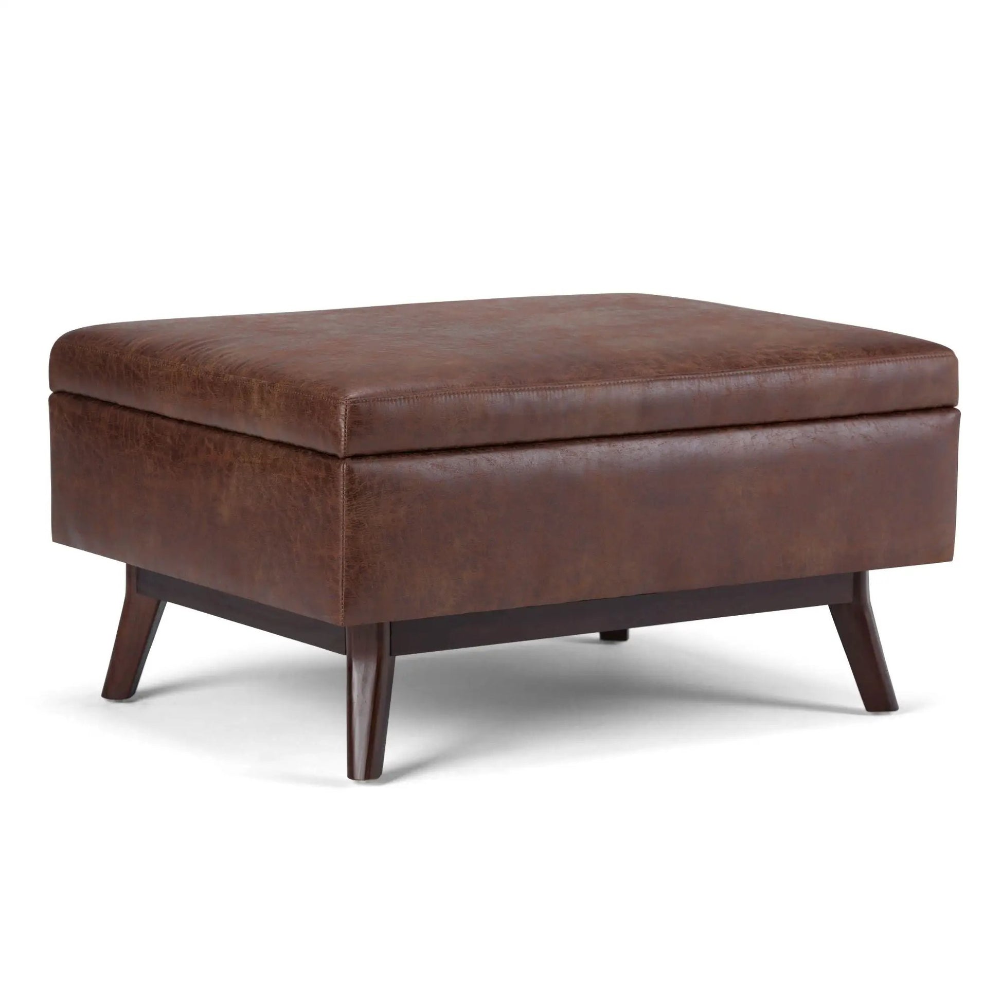Owen upholstered storage ottoman brown leather with dark wood legs Unique Piece Furniture on Tampa Home & Garden Store