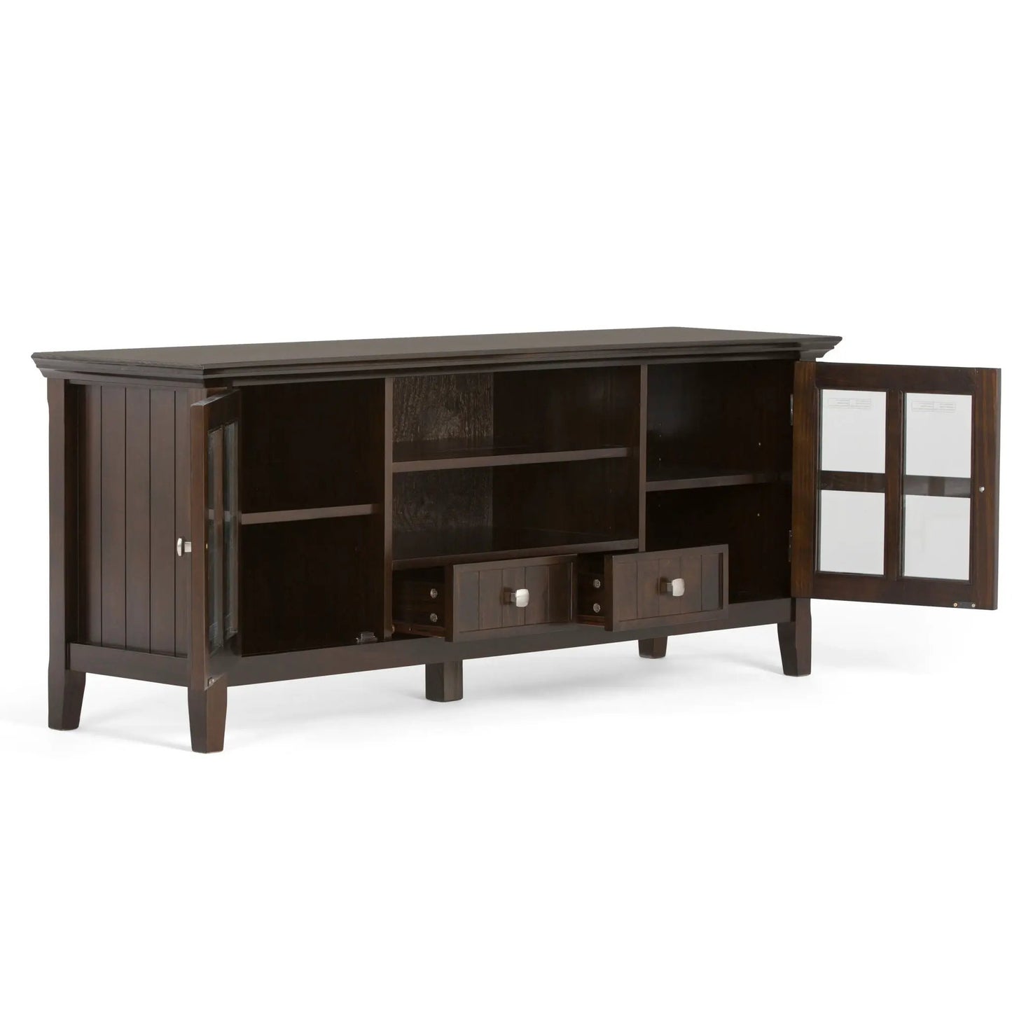 Acadian Media Stand with Glass Doors and Drawers