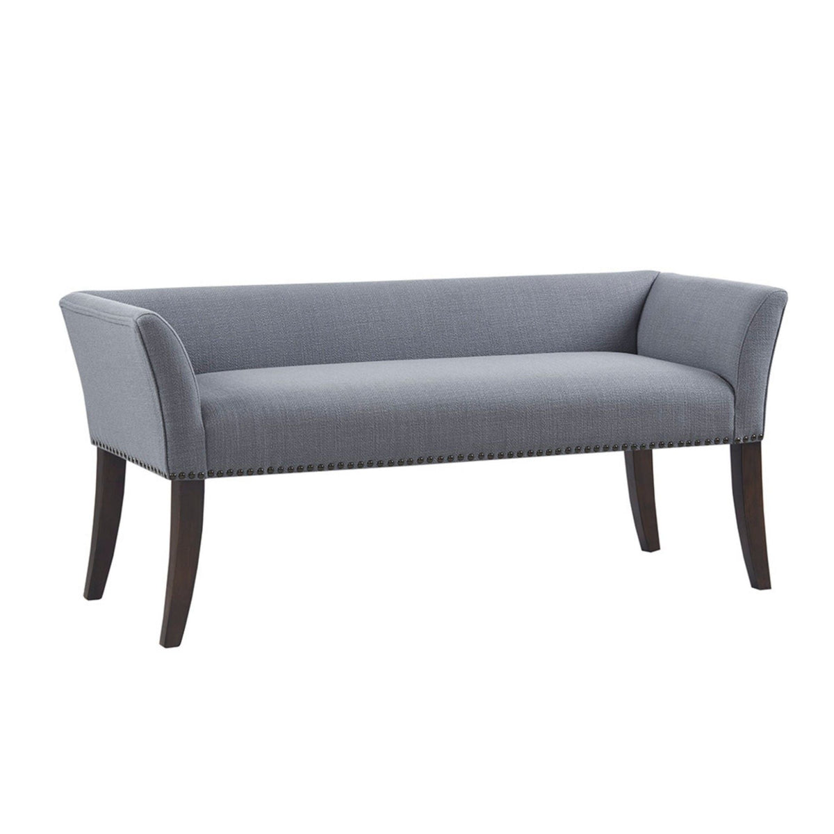 Elegant Design Upholstered Bench by HouseOfZazla in gray fabric with dark wood legs on Tampa Home & Garden Store