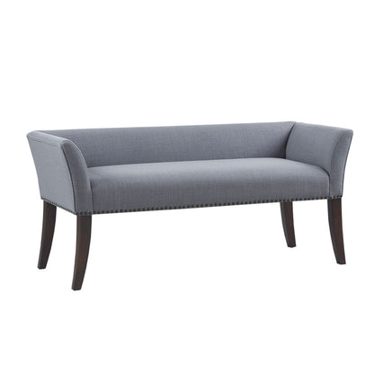 Elegant Design Upholstered Bench by HouseOfZazla in gray fabric with dark wood legs on Tampa Home & Garden Store