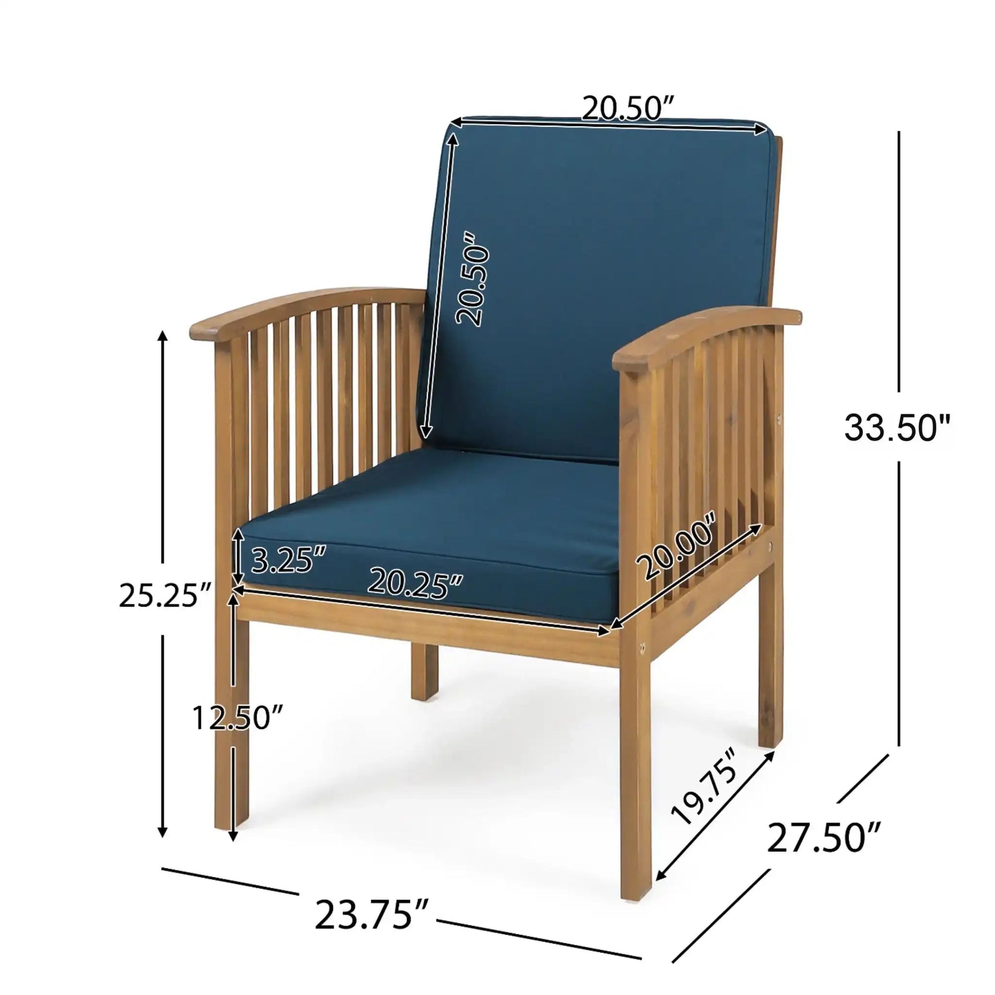 Casa Acacia Club Chair HouseOfZazla outdoor arm chair with wood frame and blue cushions on Tampa Home & Garden Store