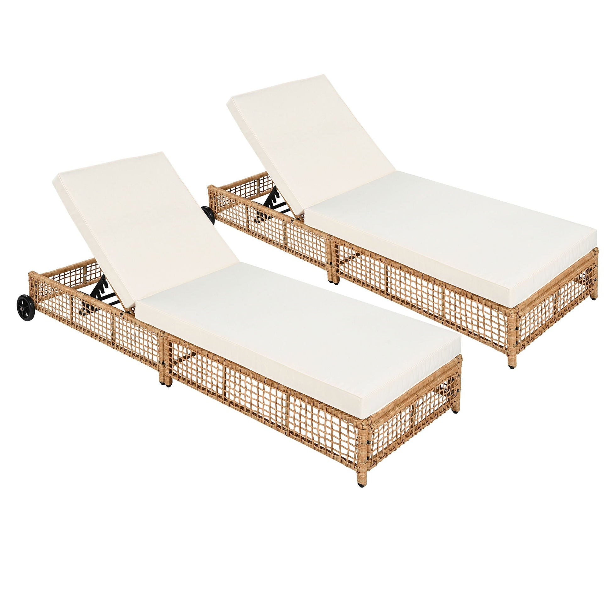 HouseOfZazla outdoor chaise sunlounger with 5-position backrest, wicker, beige cushions, wheels on Tampa Home & Garden Store