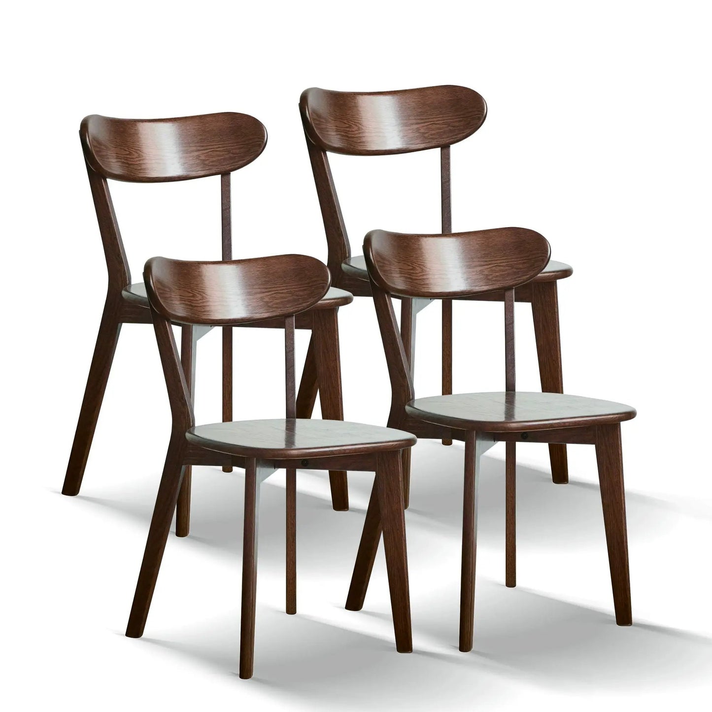 Simple dining chairs set in dark wood with curved backs, four chairs on Tampa Home & Garden Store