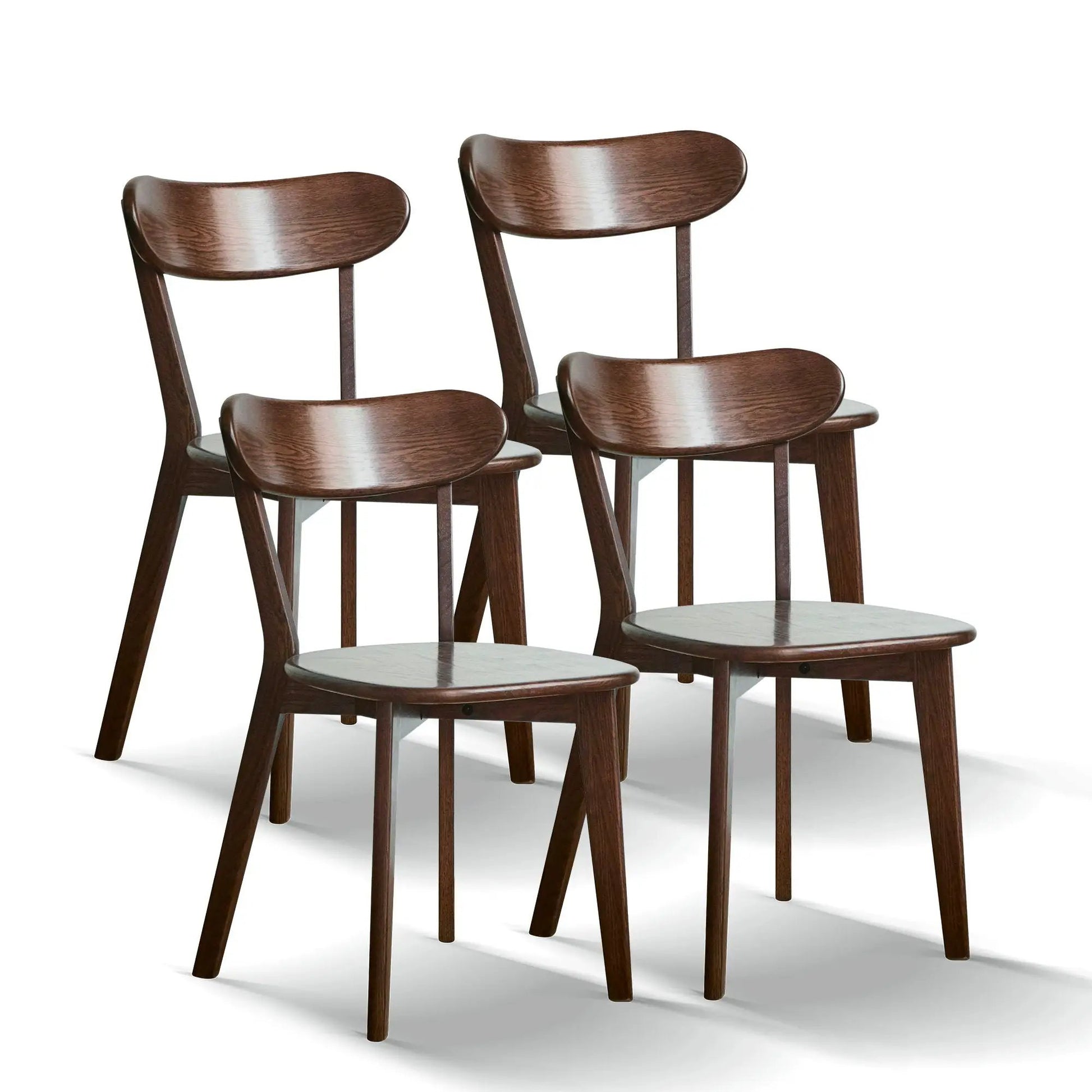 Simple dining chairs set in dark wood with curved backs, four chairs on Tampa Home & Garden Store