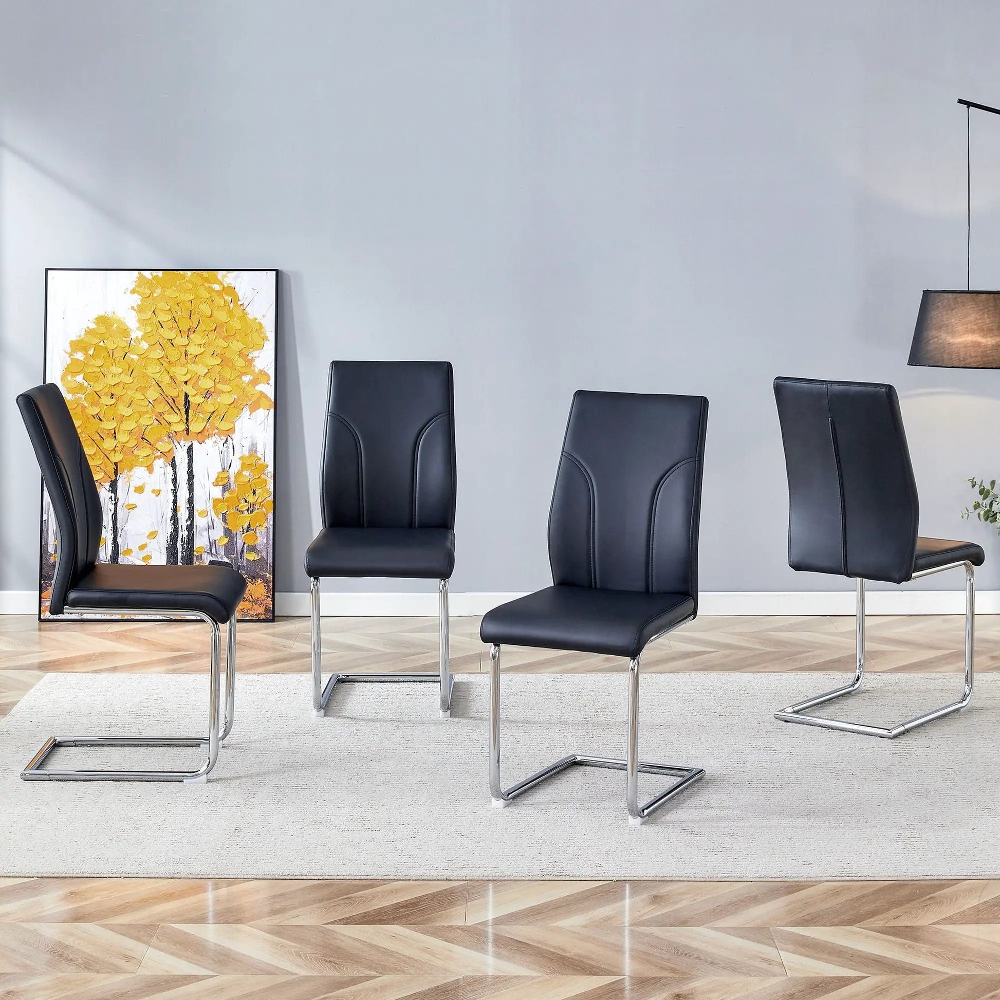 Modern dining chairs set, black leather, high back, chrome cantilever legs Unique Piece on Tampa Home & Garden Store