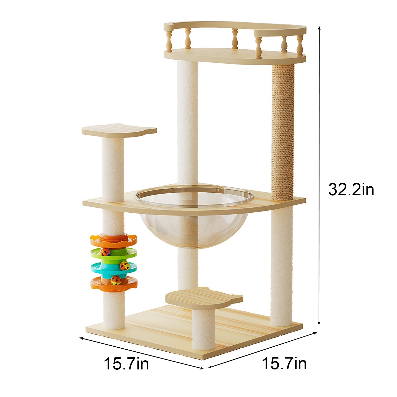 HouseOfZazla 32.2in beige cat tower with wooden platforms and rope posts on Tampa Home & Garden Store