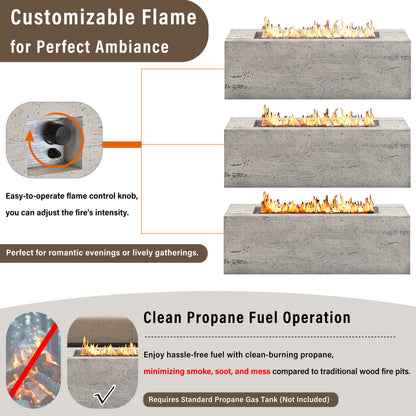 Outdoor Rectangular Propane Fire Pit for Patios