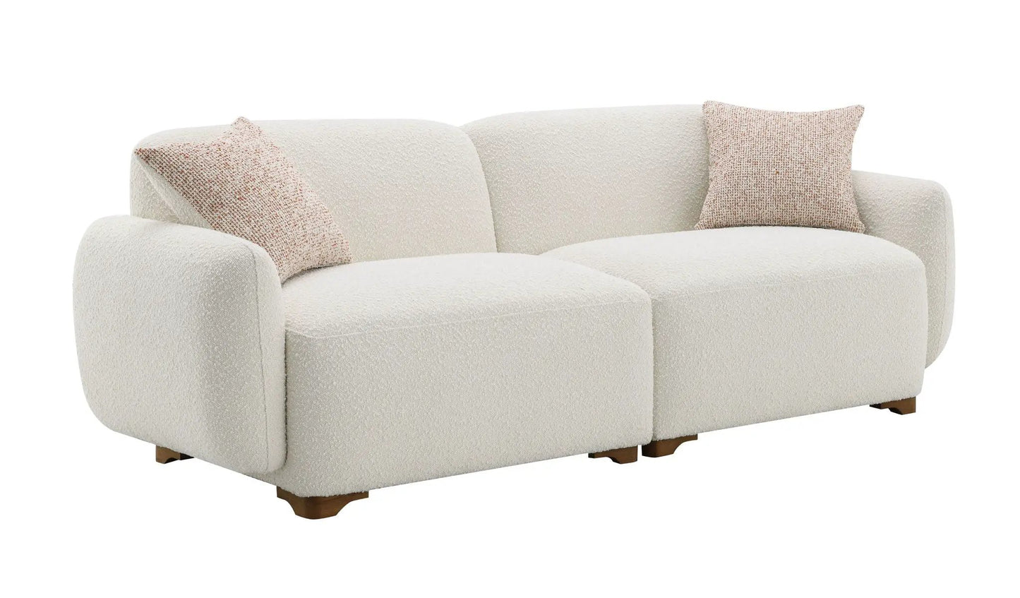 Darius Boucle Sofa beige with 2 toss pillows, stationary sofa by Unique Piece Furniture on Tampa Home & Garden Store