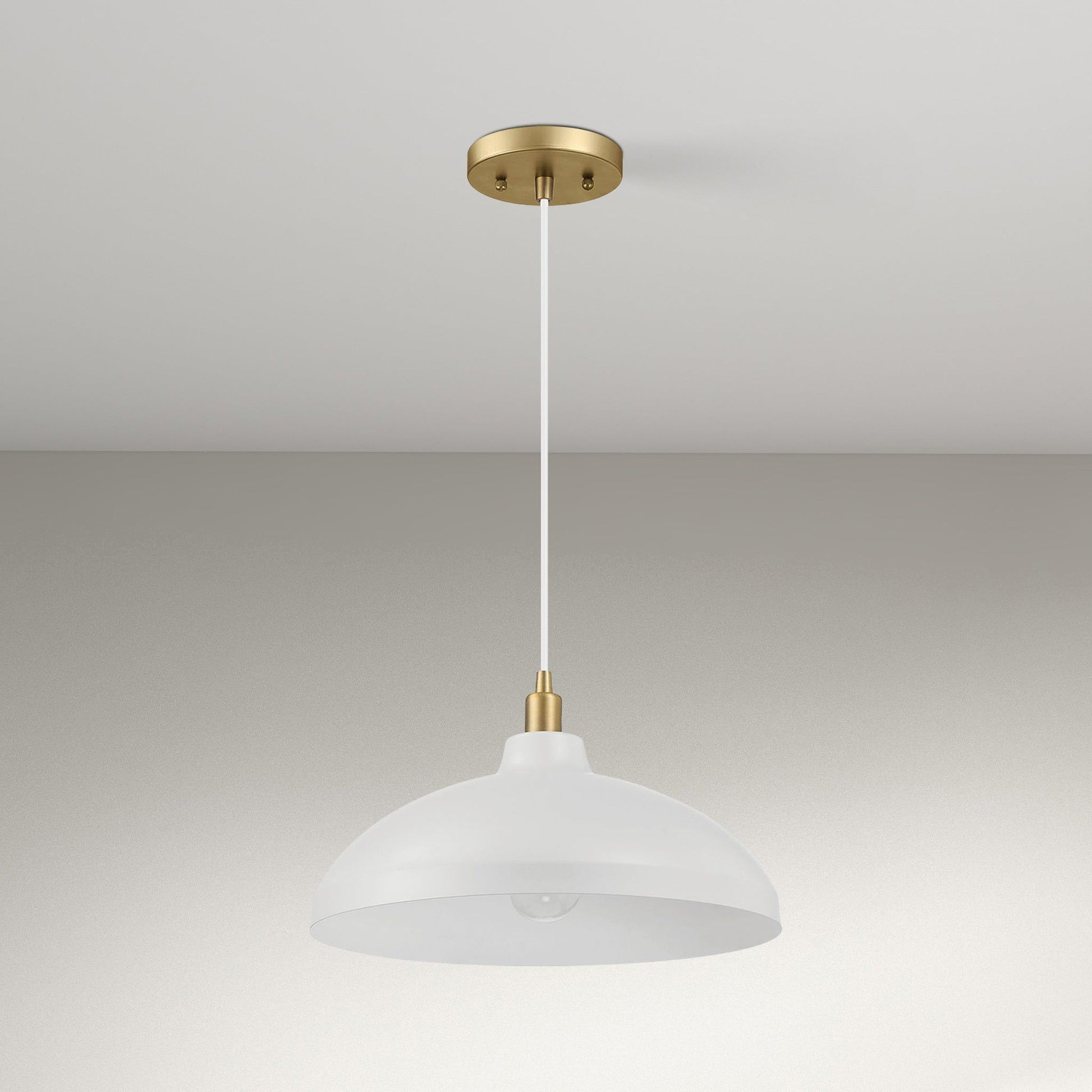 Astral pendant lamp, single gold canopy with white cord and white shade on Tampa Home & Garden Store