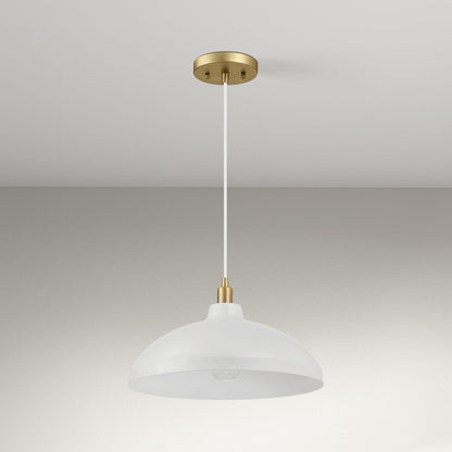 Astral pendant lamp, single gold canopy with white cord and white shade on Tampa Home & Garden Store