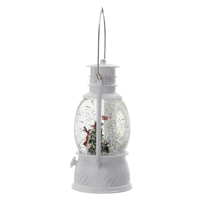 White Christmas lantern with snowman and tree, water spinning jar, 6h timer, 3 AA batteries on Tampa Home & Garden Store