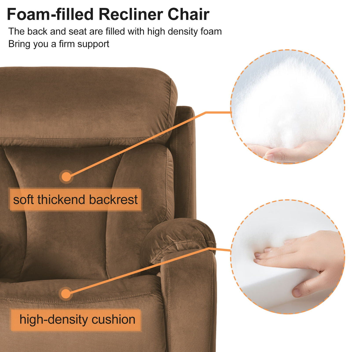 Lift Chair Recliner HouseOfZazla brown cashmere fabric with soft backrest and dense cushion on Tampa Home & Garden Store