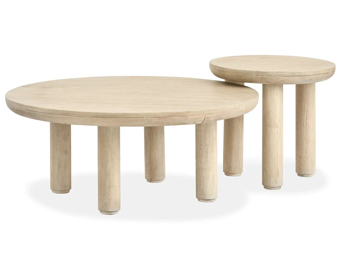 Sunset Cove nesting cocktail tables natural wood round tops with chunky legs 2-piece set on Tampa Home & Garden Store