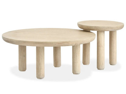 Sunset Cove nesting cocktail tables natural wood round tops with chunky legs 2-piece set on Tampa Home & Garden Store
