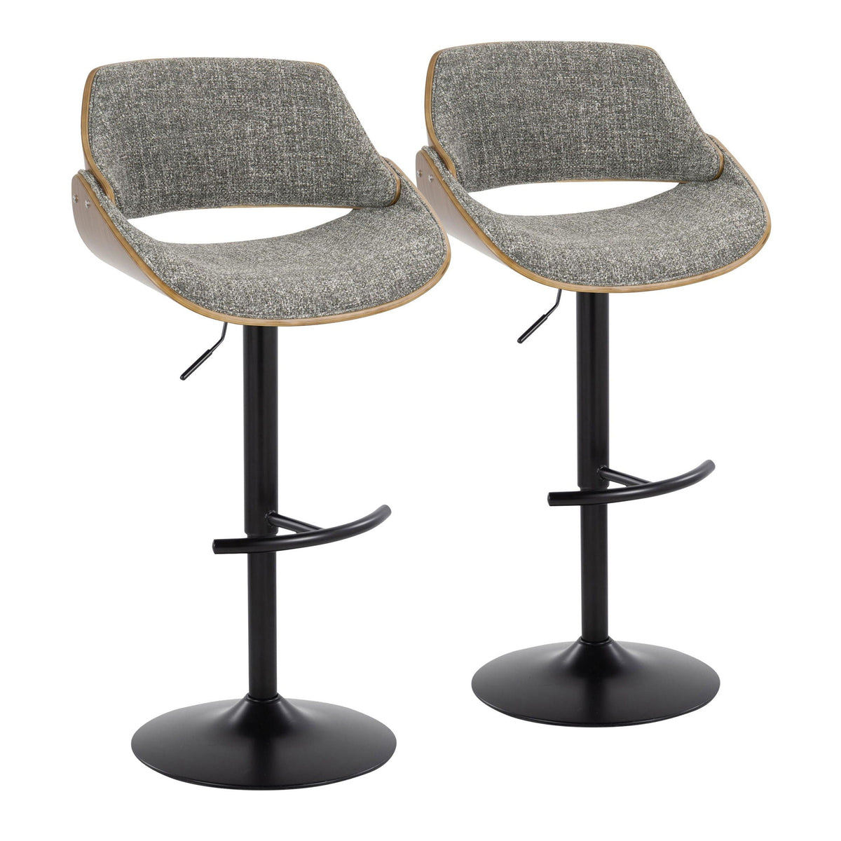 Bar stool set adjustable, 2 dark gray fabric stools with rounded T feet by HouseOfZazla on Tampa Home & Garden Store