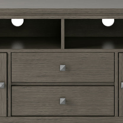 Wide handcrafted solid wood media stand with two drawers and open shelving by HouseOfZazla on Tampa Home & Garden Store