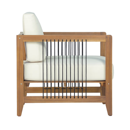 4-Piece Acacia Wood Outdoor Patio Sofa Set with white cushions and natural wood frame on Tampa Home & Garden Store