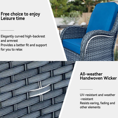 HouseOfZazla outdoor wicker swivel chair with blue cushion, all-weather handwoven rattan on Tampa Home & Garden Store