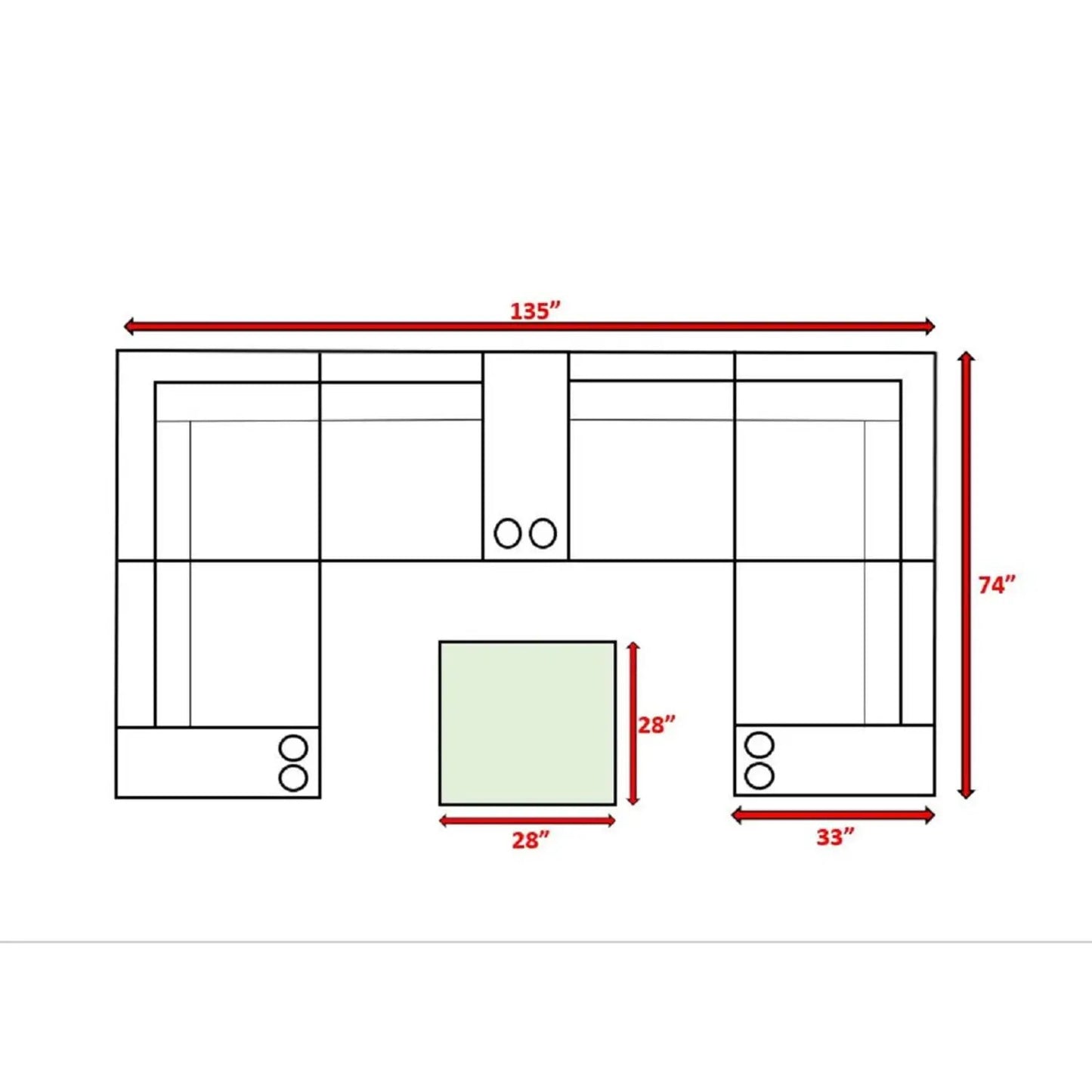 Modern Patio Rattan Sectional Set With Cushions, 2-Piece Outdoor by Unique Piece Furniture; 135" wide by 74" high layout on Tampa Home & Garden Store