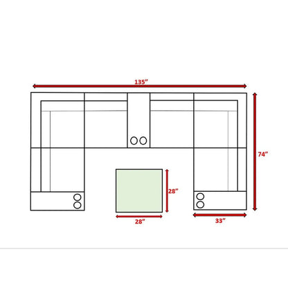 Modern Patio Rattan Sectional Set With Cushions, 2-Piece Outdoor by Unique Piece Furniture; 135" wide by 74" high layout on Tampa Home & Garden Store