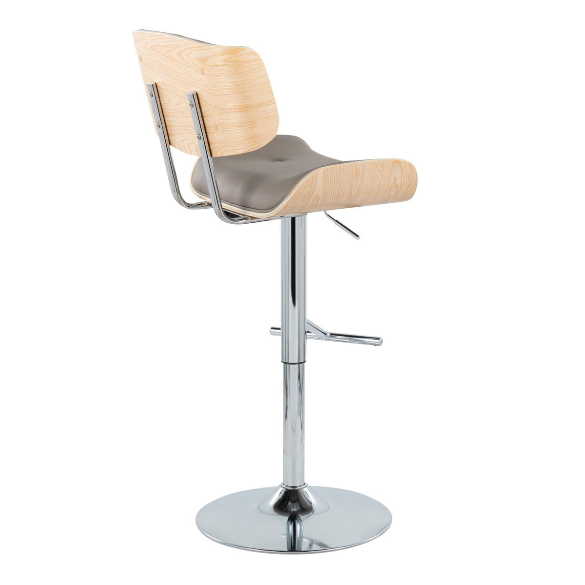 Contemporary adjustable barstool with swivel and T footrest, beige cushion, chrome base on Tampa Home & Garden Store