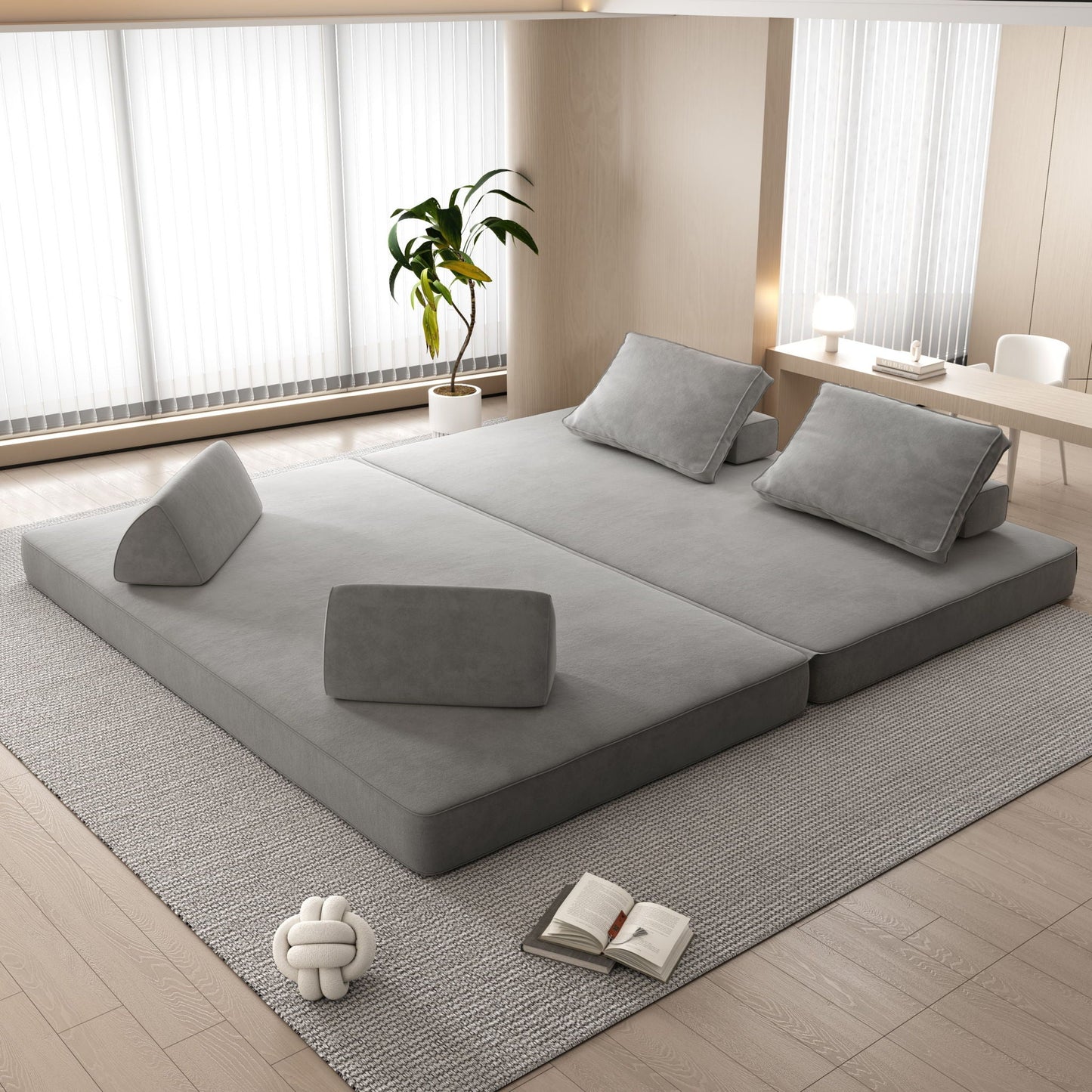 Modular Sofa Bed With Two Backrests and Pillows