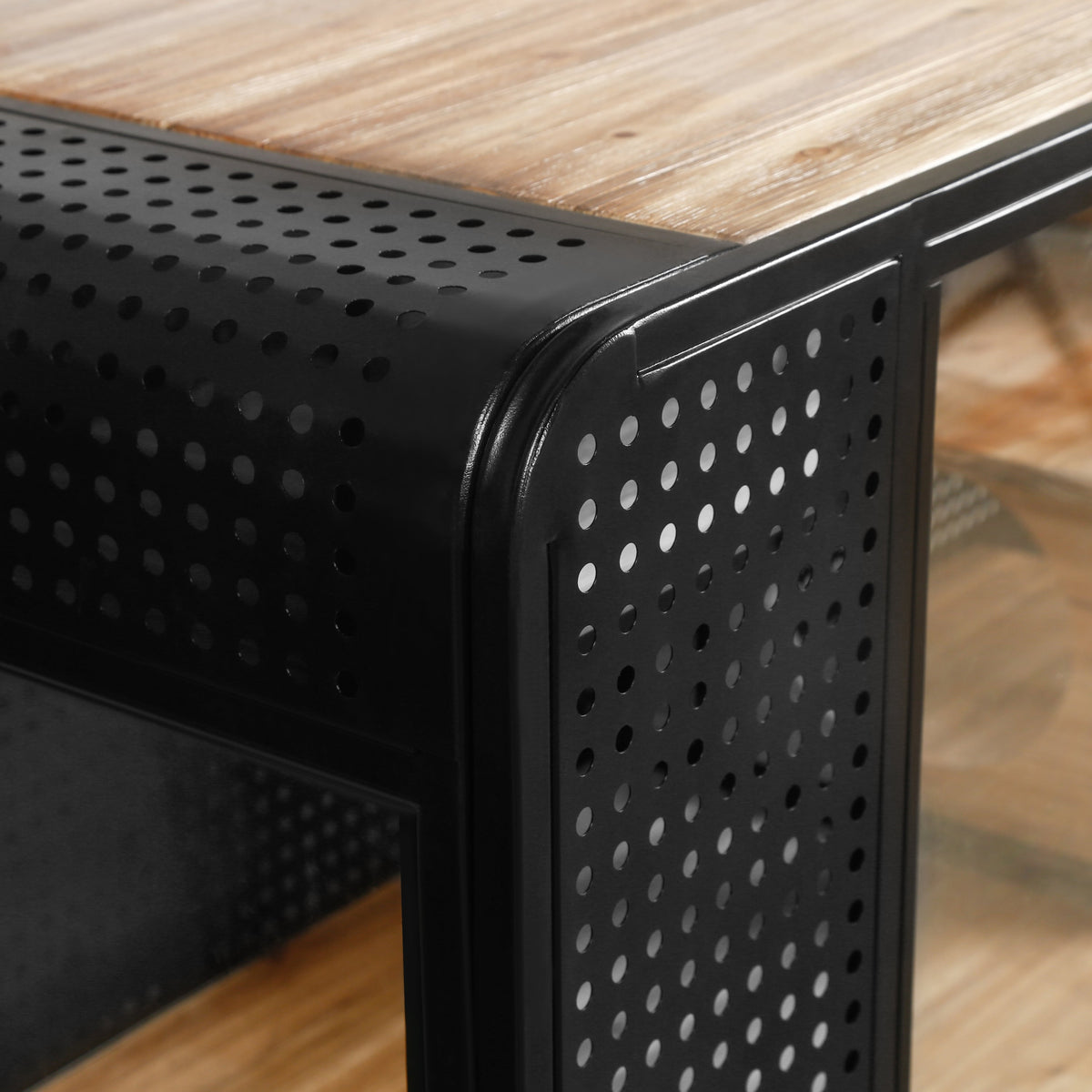 Modern Spacious Cat House black perforated metal panels with brown wood top on Tampa Home & Garden Store