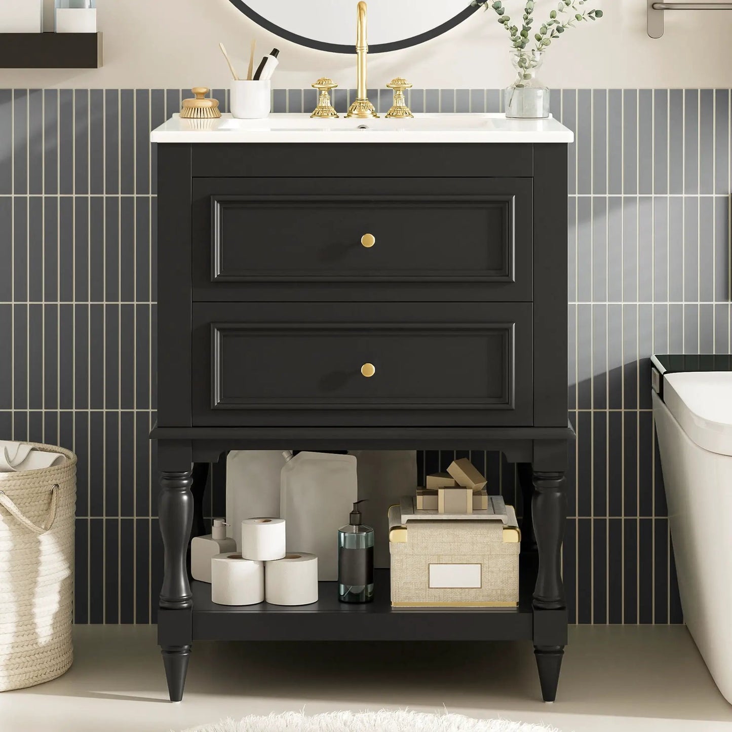 Bathroom Vanity Sink and Two Drawers Storage