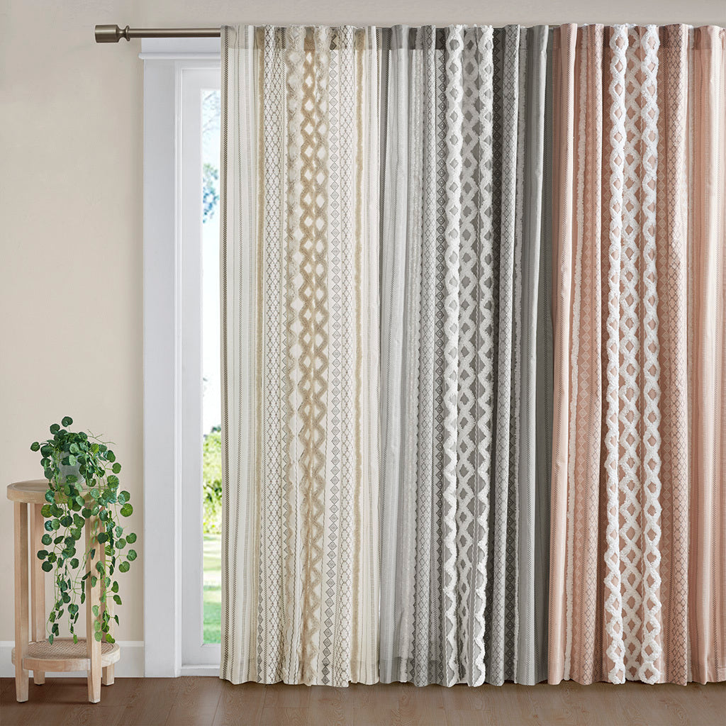 Cotton printed curtain panel ivory with chenille stripe, 50x84 by HouseOfZazla, neutral colors on Tampa Home & Garden Store