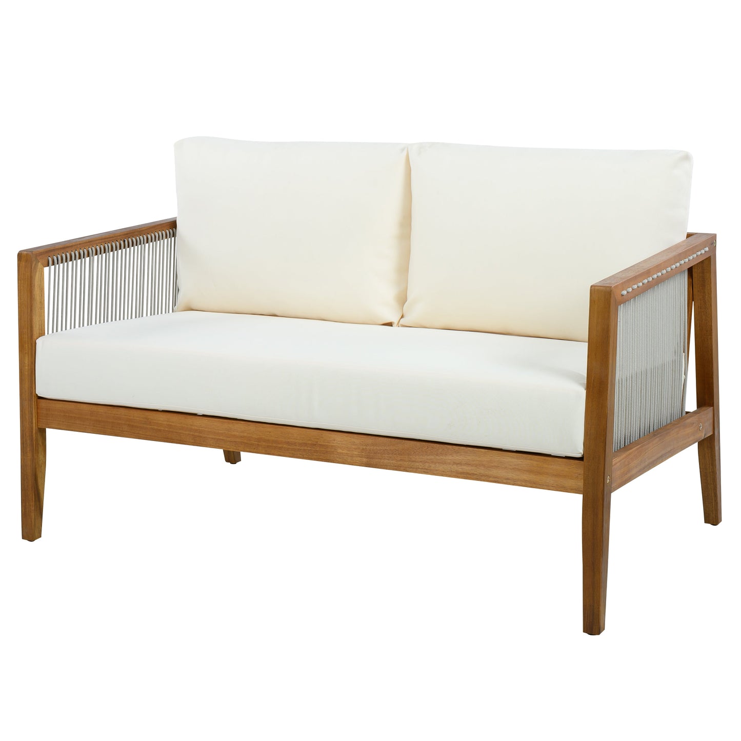 Outdoor 4-Piece Sofa Set with acacia wood frame and rope detail, cushions HouseOfZazla on Tampa Home & Garden Store