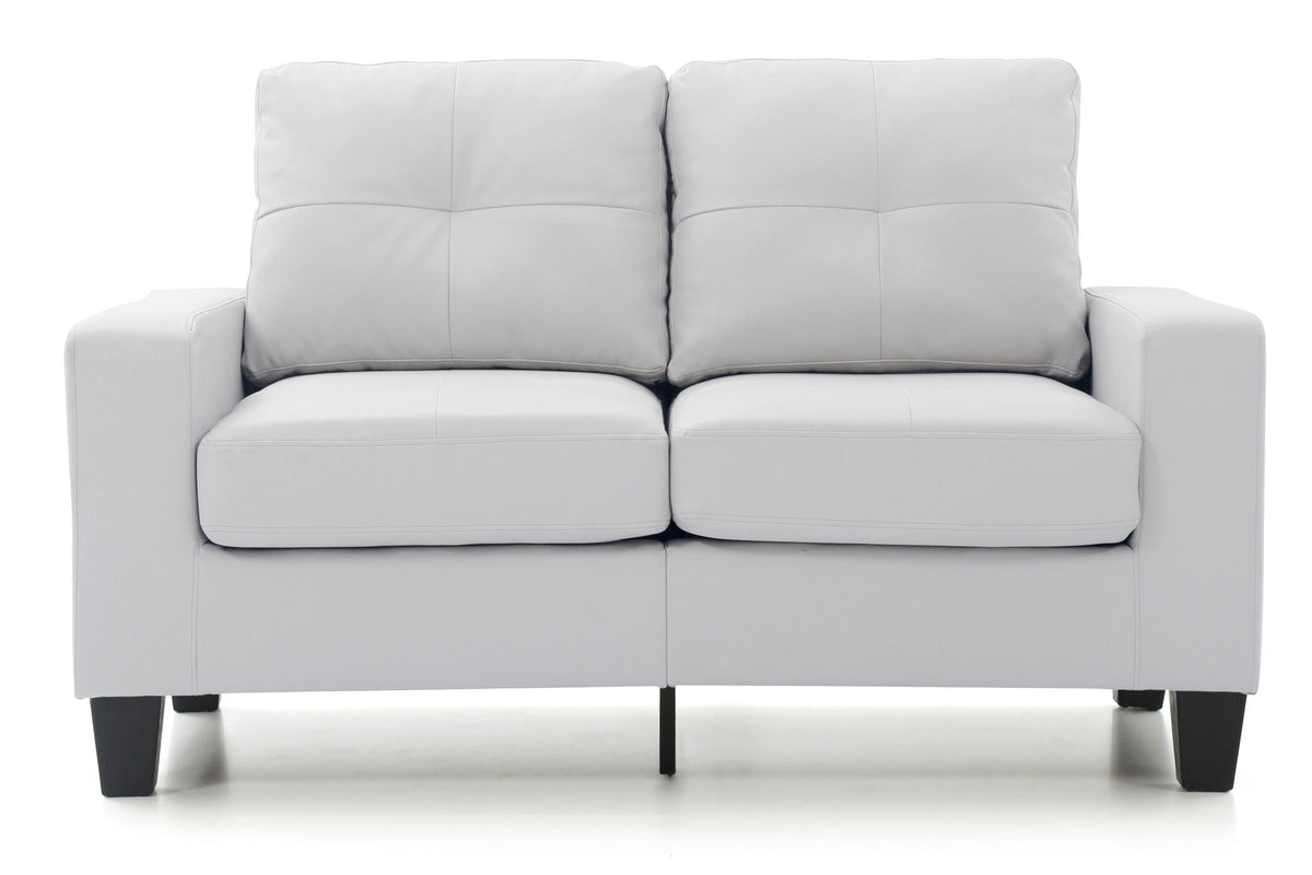 Track Arm Loveseat with Pocket Coil Comfort in light gray fabric; stationary two-seat sofa on Tampa Home & Garden Store
