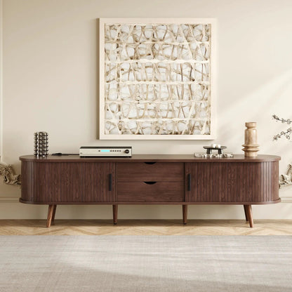 TV Stand for 70-inch TV dark brown wood with tambour doors and drawers built-in power outlet on Tampa Home & Garden Store
