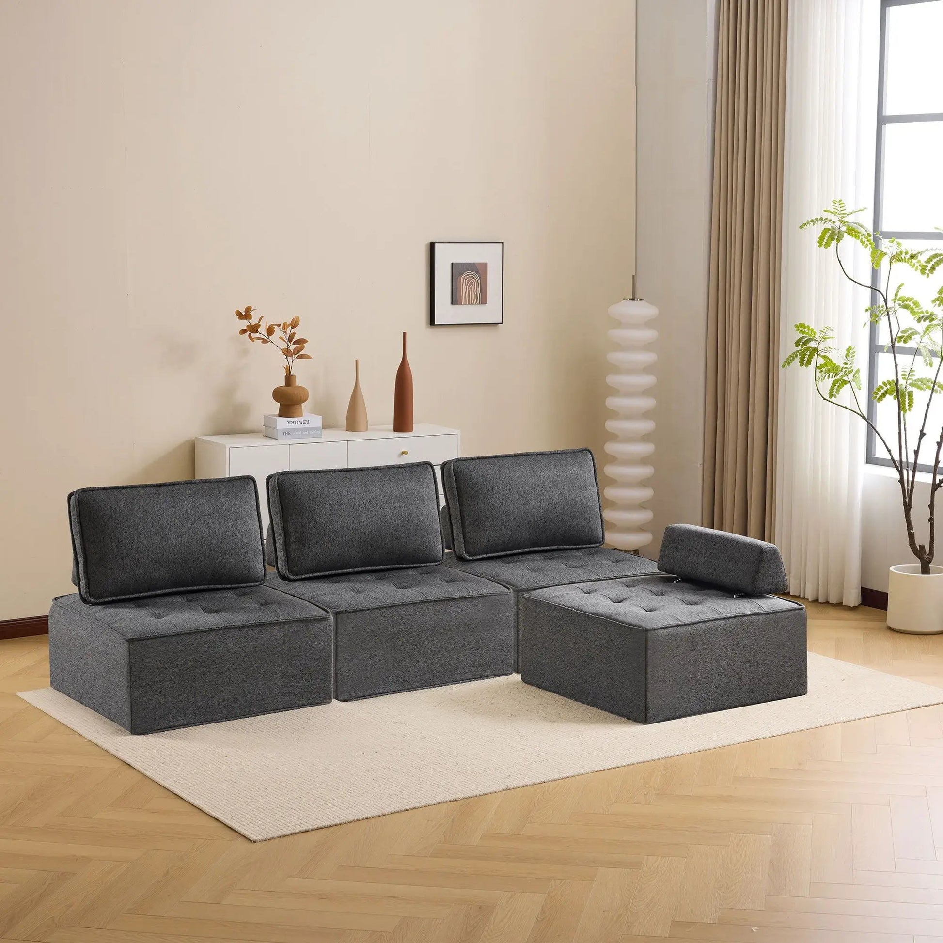 Sofa With Modular Splicing Design dark gray fabric armless modular seating in a modern living room on Tampa Home & Garden Store
