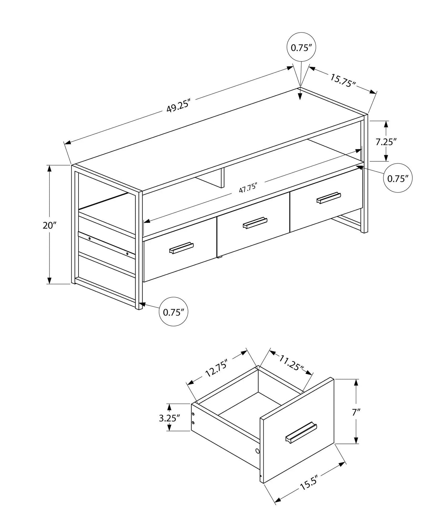 Tv Stand Console With Center Storage Drawers