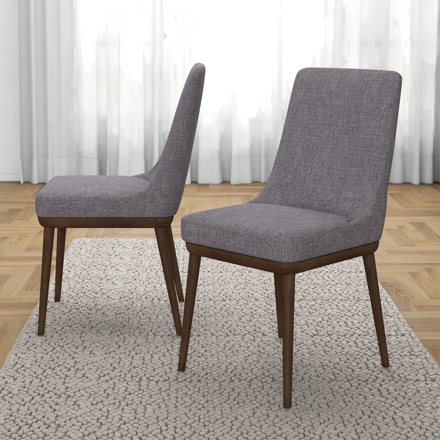Kate Mid-Century Modern Dining Chair set of 2 in grey textured fabric with dark wood legs on Tampa Home & Garden Store