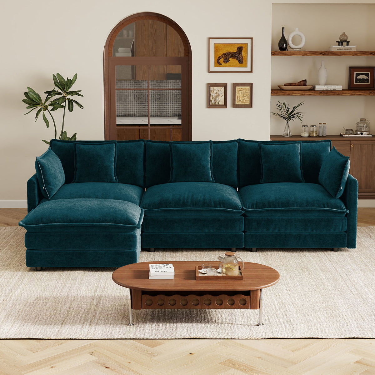 Oversize Chenille Fabric Sofa and Ottoman