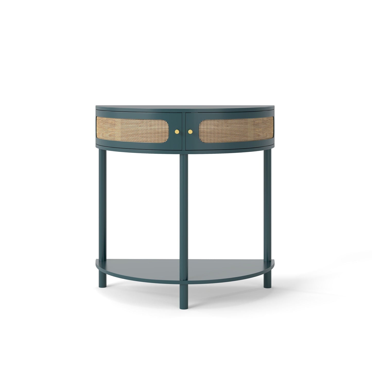 End Table Boho Rattan Semi-Circle with sliding doors, bottom shelf, teal finish HouseOfZazla on Tampa Home & Garden Store