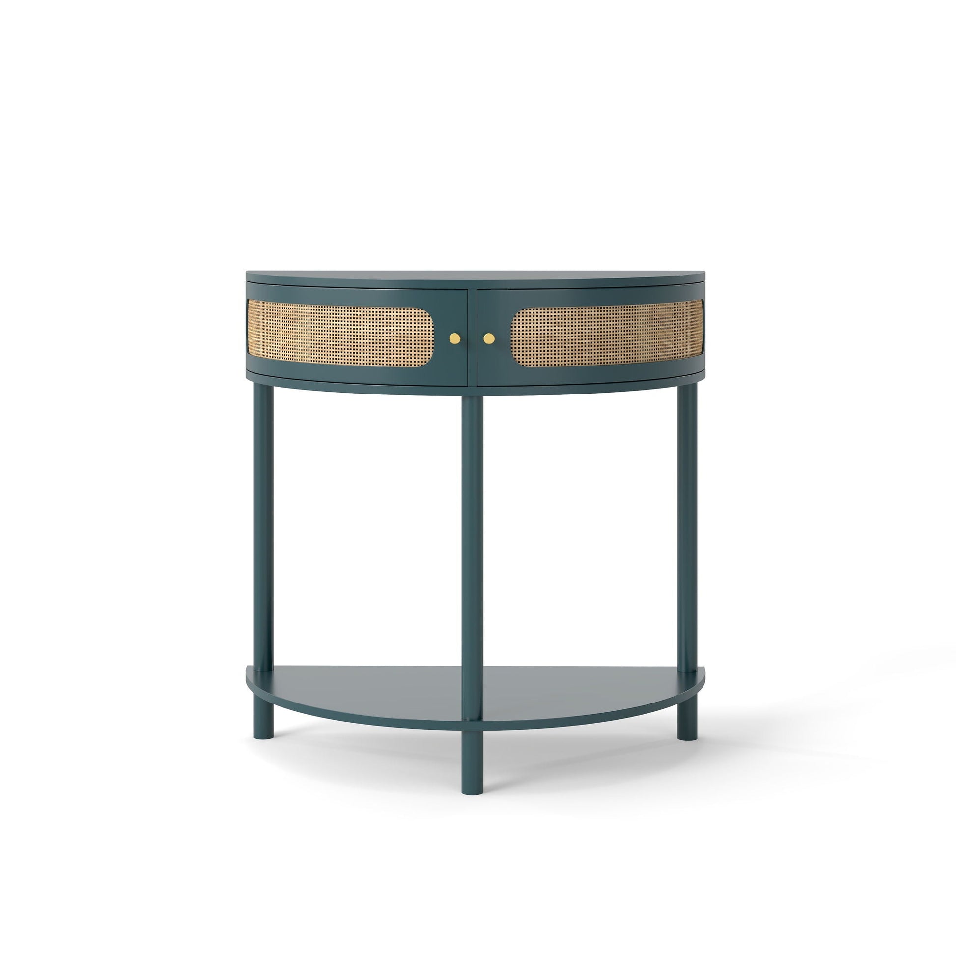 End Table Boho Rattan Semi-Circle with sliding doors, bottom shelf, teal finish HouseOfZazla on Tampa Home & Garden Store
