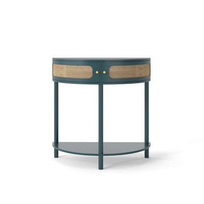 End Table Boho Rattan Semi-Circle with sliding doors, bottom shelf, teal finish HouseOfZazla on Tampa Home & Garden Store