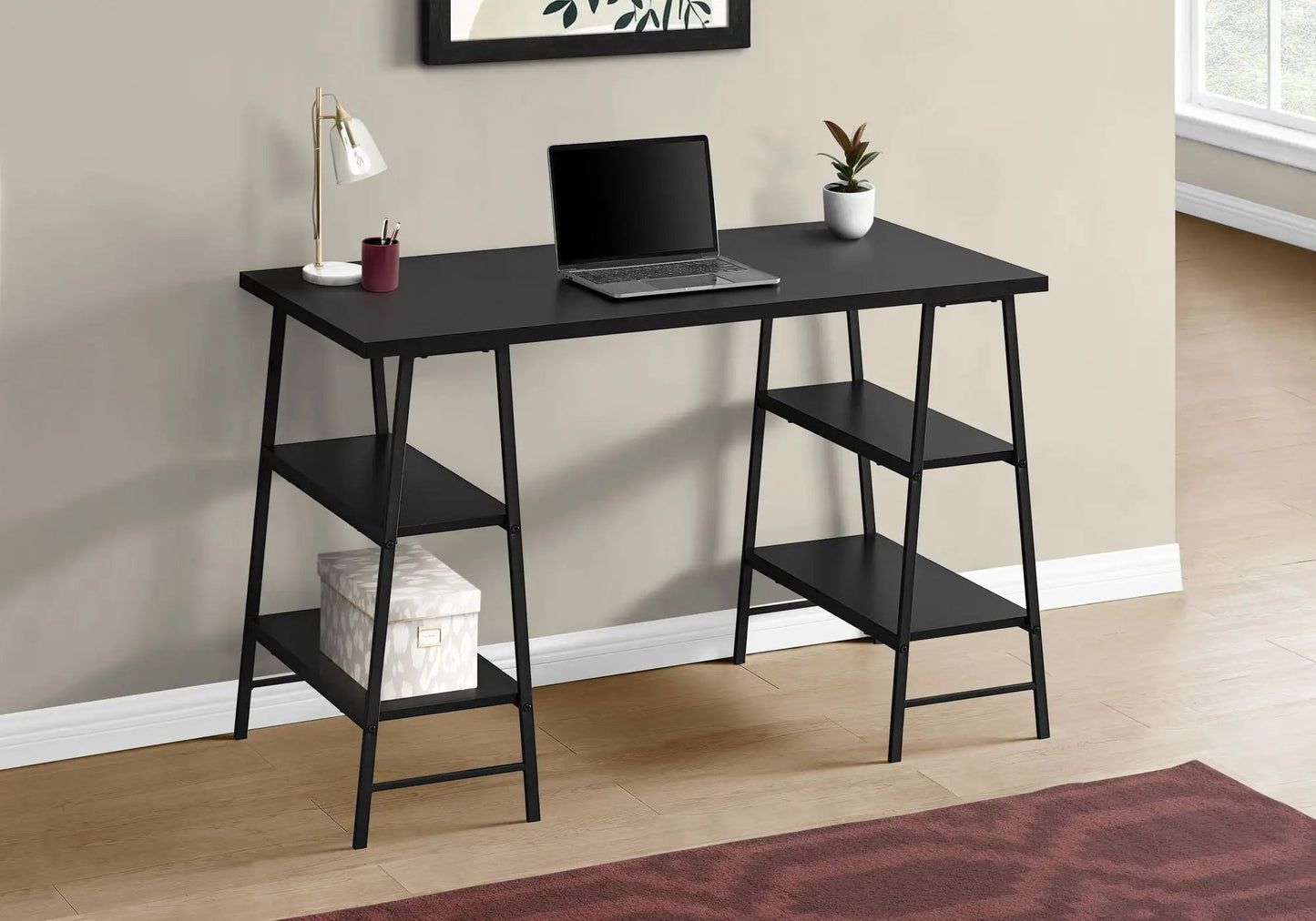 Industrial black metal computer desk for home office with built-in storage shelves on Tampa Home & Garden Store